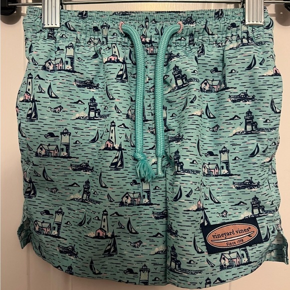 Vineyard Vines Teal Nautical Print Swim Trunks Size 3T - Picture 1 of 5